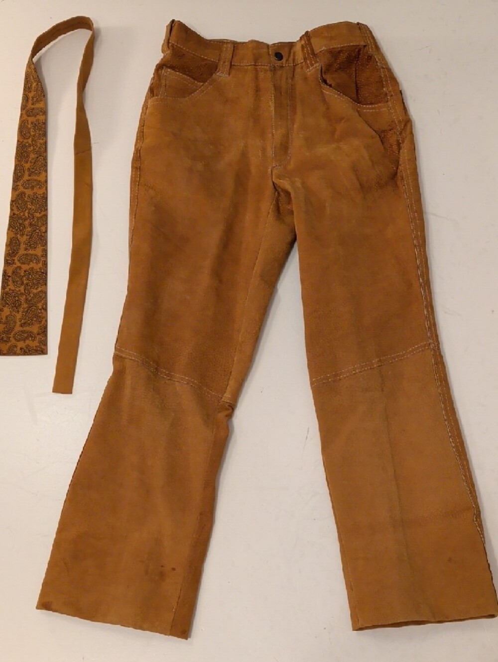 Vintage Suede Leather Long Vest and Pants 60s 70s Mod Groovy Hippie Women's SeeM - Picture 11 of 16